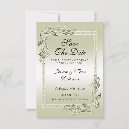 Ivory Gem & Glitter 14th Wedding Jubileum Save The Date (Voorkant)