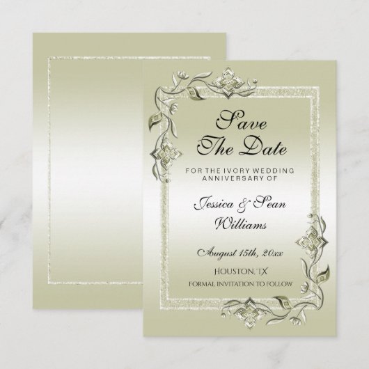Ivory Gem & Glitter 14th Wedding Jubileum Save The Date (Voorkant / Achterkant)