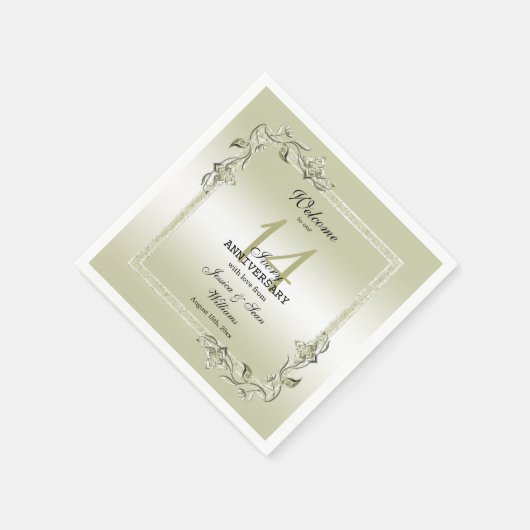 Ivory Gem & Glitter 14th Wedding Jubileum Servet (Hoek)