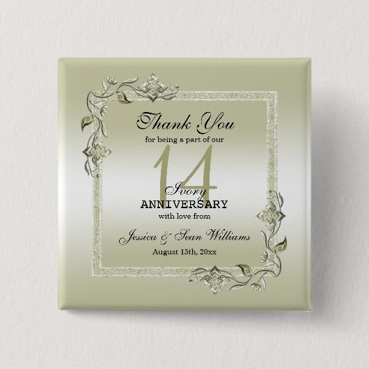 Ivory Gem & Glitter 14th Wedding Jubileum Vierkante Button 5,1 Cm (Voorkant)