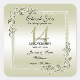 Ivory Gem & Glitter 14th Wedding Jubileum Vierkante Sticker