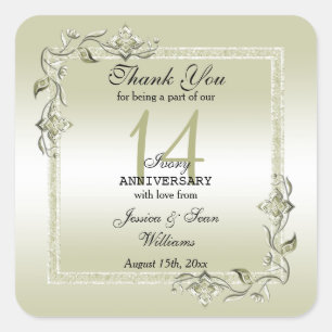 Ivory Gem & Glitter 14th Wedding Jubileum Vierkante Sticker