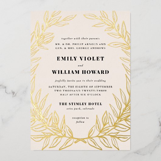 Ivory Gilded Wreath Formal Wedding Folie Uitnodigi Folie Uitnodiging (Voorkant)