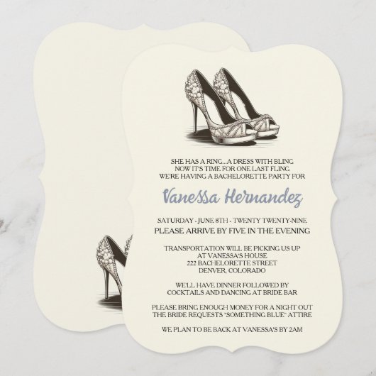 Ivory Glam Schoenen Bachelorette Party Kaart (Voorkant / Achterkant)