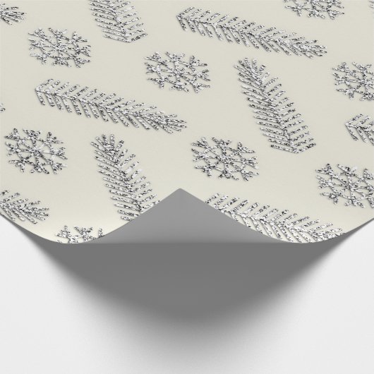 Ivory Glitter-Feestdagen met kerstbomen Snowflakes Cadeaupapier (Hoek)