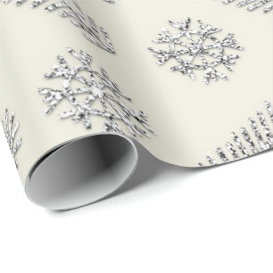 Ivory Glitter-Feestdagen met kerstbomen Snowflakes Cadeaupapier