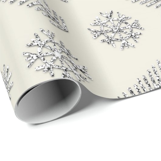 Ivory Glitter-Feestdagen met kerstbomen Snowflakes Cadeaupapier (Rol Hoek)
