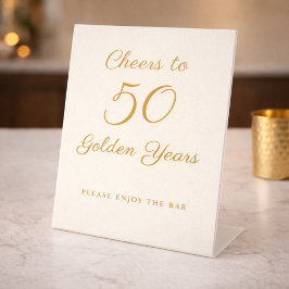Ivory Gold 50th Anniversary Bar Sign Elegant Scrip Reclamebord Met Voetstuk