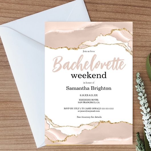 Ivory Gold Abstract Weekend Bachelorette Kaart