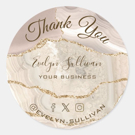 Ivory Gold Agate Hartelijk dank Ronde Sticker (Voorkant)