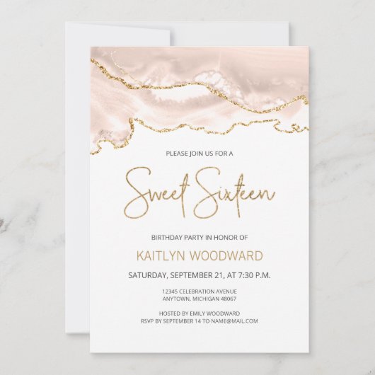 Ivory Gold Agate Sweet 16 Birthday Party Kaart (Voorkant)