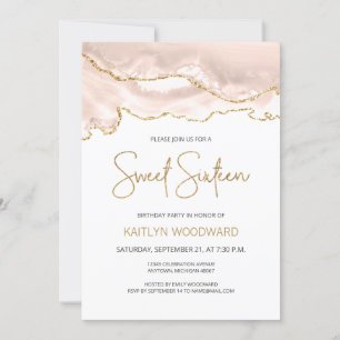 Ivory Gold Agate Sweet 16 Birthday Party Kaart