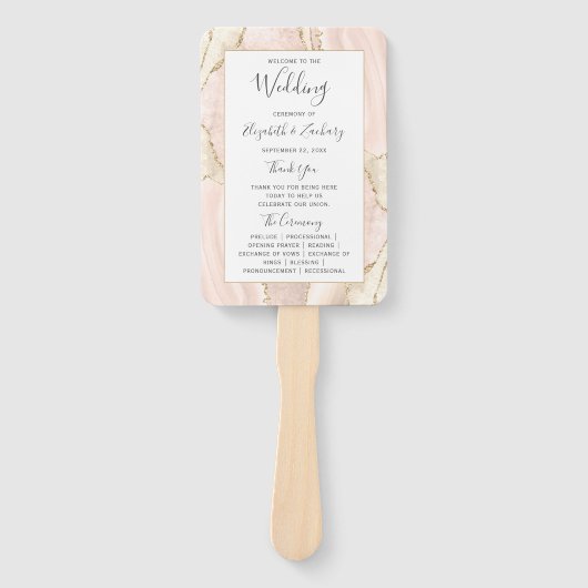 Ivory Gold Agate Wedding Programme Handwaaier (Voorkant)