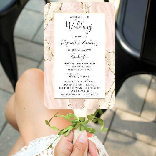 Ivory Gold Agate Wedding Programme Handwaaier