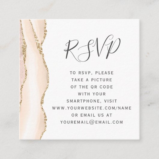 Ivory Gold Agate Wedding QR Code RSVP Informatiekaartje (Voorkant)
