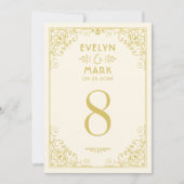  Ivory Gold Art Deco Wedding Table Number Kaart (Voorkant)