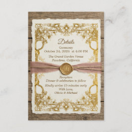 Ivory Gold Boho Bloem Rustic Elegante Schrift Informatiekaartje