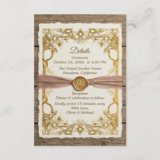 Ivory Gold Boho Bloem Rustic Elegante Schrift Informatiekaartje (Voorkant)