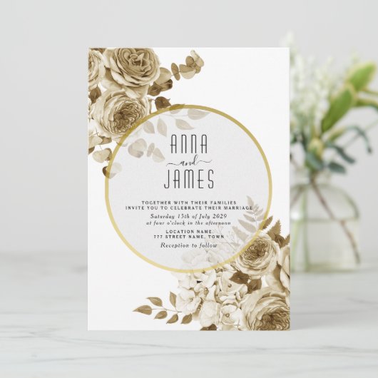 Ivory Gold Boho Wedding Invitation Kaart (Staand voorkant)