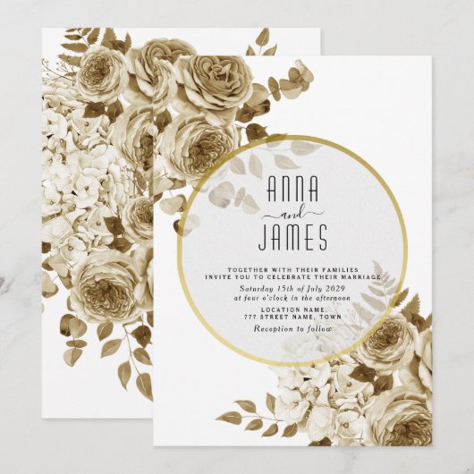Ivory Gold Boho Wedding Invitation Kaart (Voorkant / Achterkant)