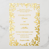Ivory gold botanical leaves luxury wedding folie uitnodiging (Voorkant)