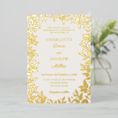 Ivory gold botanical leaves luxury wedding folie uitnodiging (Staand Voorkant)
