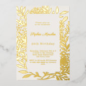 Ivory gold botanical luxury birthday folie uitnodiging (Voorkant)