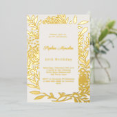Ivory gold botanical luxury birthday folie uitnodiging (Staand Voorkant)