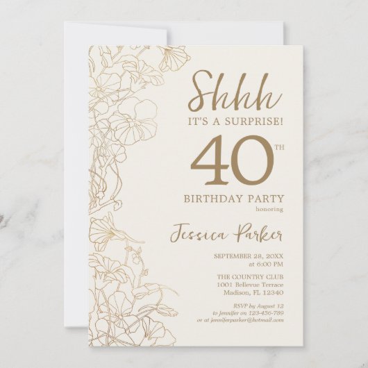 Ivory Gold Botanical Surprise 40th Birthday Kaart (Voorkant)