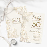 Ivory Gold Botanical Surprise 50th Birthday Kaart<br><div class="desc">Ivory Cream & Gold Botanical Surprise 50th Birthday Invitation. Het minimalistische moderne feministische ontwerp kenmerkt botanische accenten en typografische manuscriptdoopvont. Eenvoudige bloemige uitnodigingskaart perfect voor een stijlvol vrouw verrassingsfeest.</div>