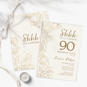 Ivory Gold Botanical Surprise 90th Birthday Kaart