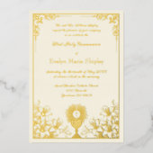 Ivory Gold Chalice and Host First Holy Communion Folie Uitnodiging (Voorkant)