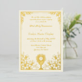 Ivory Gold Chalice and Host First Holy Communion Folie Uitnodiging (Staand Voorkant)