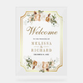 Ivory Gold Christmas Floral Wedding Welcome Acryl Bord (Voorkant)