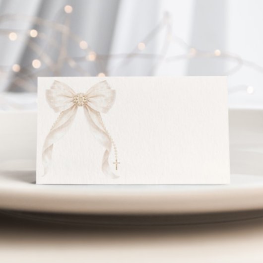 Ivory Gold Coquette Strik Dopedoop Kruis Plaatskaartje