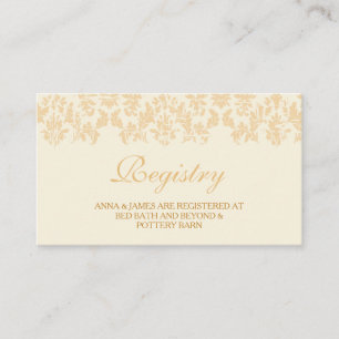 Ivory & Gold Damask Wedding Registry Card Informatiekaartje