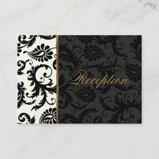 Ivory, Gold en Black Damask Linen Enclosure Kaart (Voorkant)