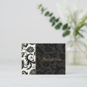 Ivory, Gold en Black Damask Linen Enclosure Kaart (Staand voorkant)