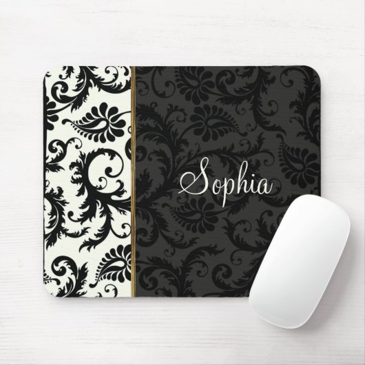 Ivory, Gold en Black Damask Mousepad Muismat (Met muis)