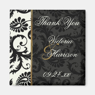 Ivory, Gold en Black Damask Wedding Favor Magnet