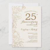 Ivory Gold Floral 25e Jubileum Kaart (Voorkant)