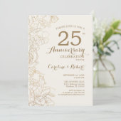 Ivory Gold Floral 25e Jubileum Kaart (Staand voorkant)