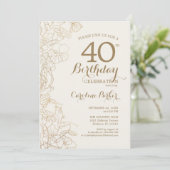 Ivory Gold Floral 40e verjaardag Kaart (Staand voorkant)