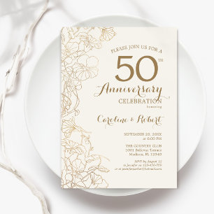 Ivory Gold Floral 50ste verjaardag Kaart