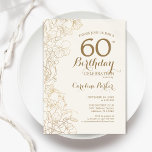 Ivory Gold Floral 60e verjaardag Kaart<br><div class="desc">Ivory Gold Floral 60e verjaardag van de uitnodiging van de partij. Minimalistisch modern ontwerp met botanische contouren en lettertype typografiescript. Eenvoudige trendy nodigt een perfecte kaart uit voor een stijlvolle feestdag in het vrouw. Kan op elke leeftijd worden aangepast. Uitnodigingen op Zazzle afdrukken of sjabloon voor digitaal afdrukken direct downloaden....</div>