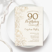 Ivory Gold Floral 90e verjaardag Kaart