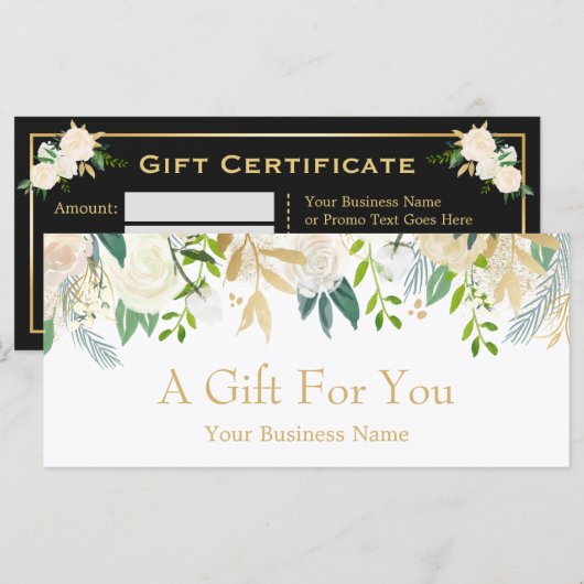 Ivory Gold Floral Beauty Salon Gift Certificate (Voorkant / Achterkant)
