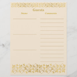 Ivory, Gold Floral Guest Book Paper