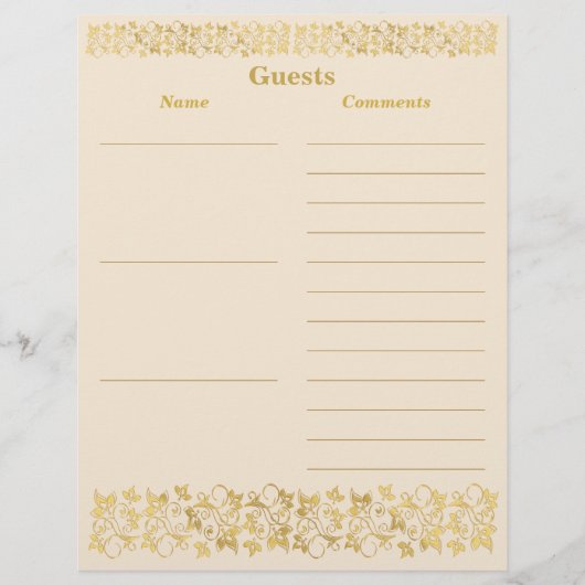 Ivory, Gold Floral Guest Book Paper (Voorkant)