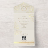 Ivory Gold Floral QR Code Wedding All In One Uitnodiging (Binnen)